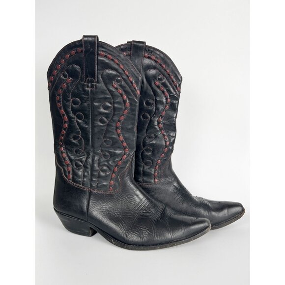 Vintage Cowboy Boots Leather Embroidered Cowgirl Western Heel Stampede Rodeo 10 - Picture 2 of 8